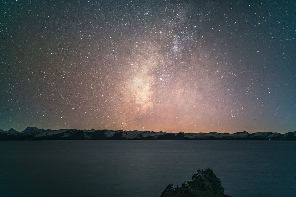 Milky Way Over a Snowy Mountain Lake