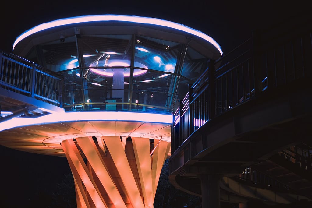 Futuristic Treehouse City Glowing at Twilight