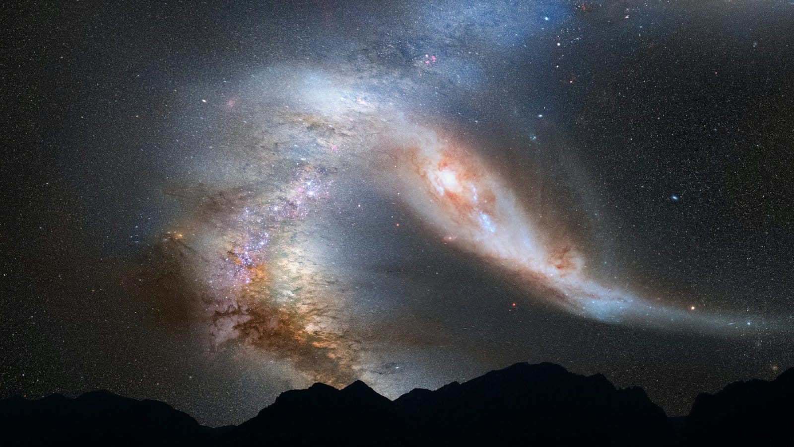 Andromeda Galaxy Rising Over Mountain Silhouette at Night