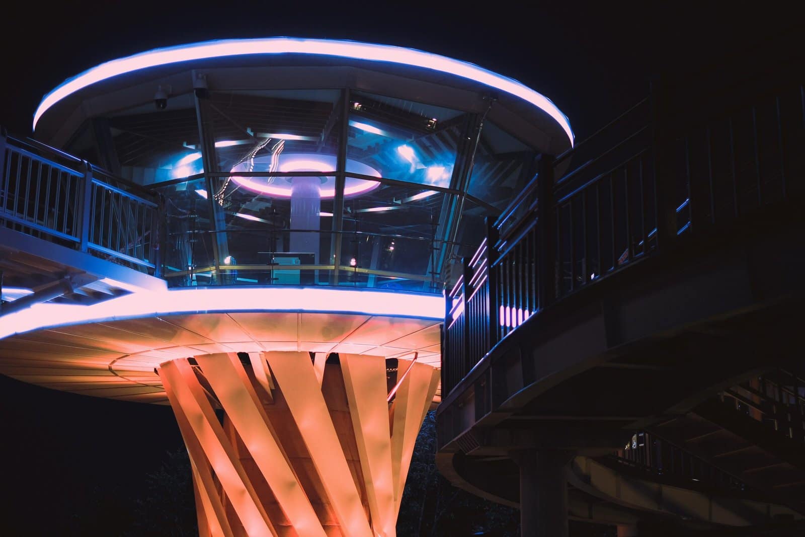 Futuristic Treehouse City Glowing at Twilight