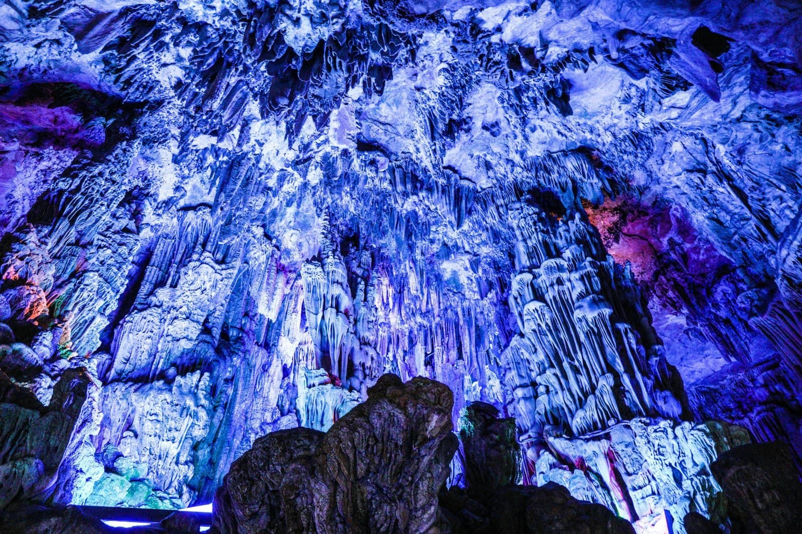 Enchanted Crystal Cave Glowing with Blue Light