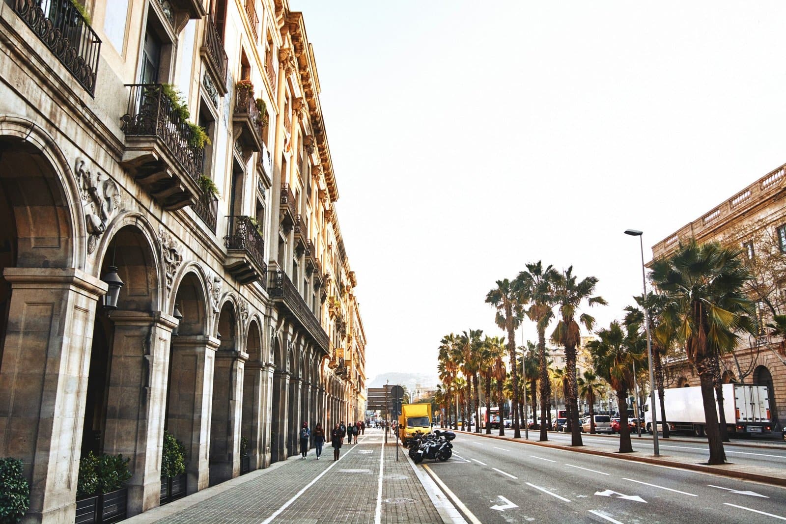 Barcelona Street with Colorful Buildings at Golden Hour