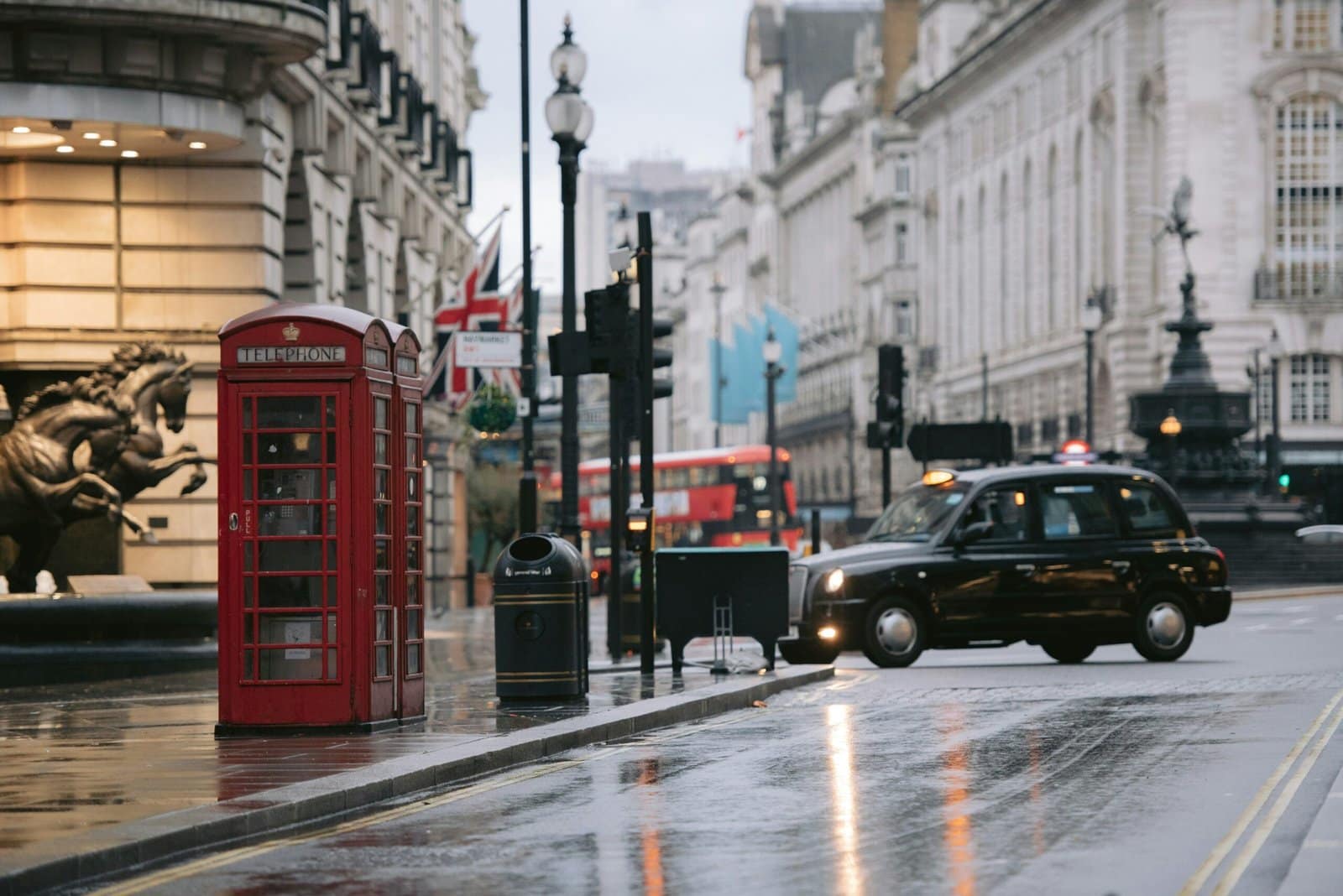 London Streets Glowing in Evening Rain