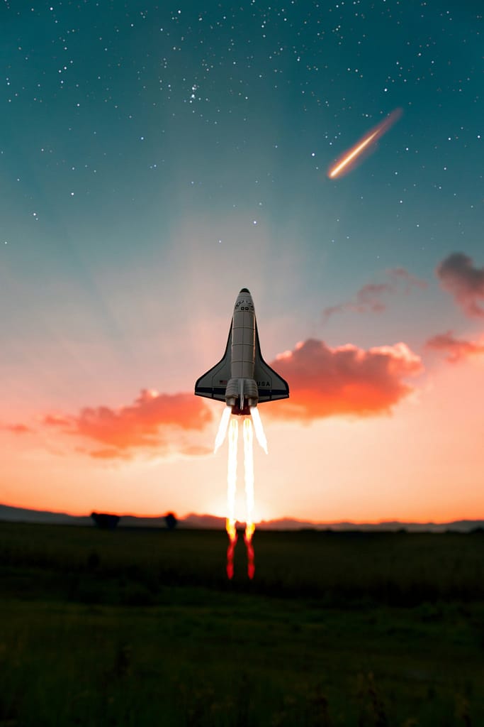 Rocket Launch Streaking Through a Starry Night Sky