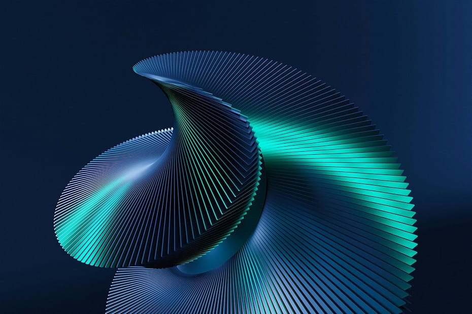 Glowing Teal Spiral 3D Render with Dark Blades