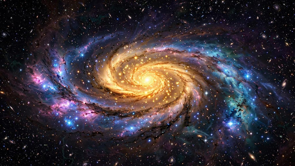 Spiral Galaxy With Glowing Core in Deep Space