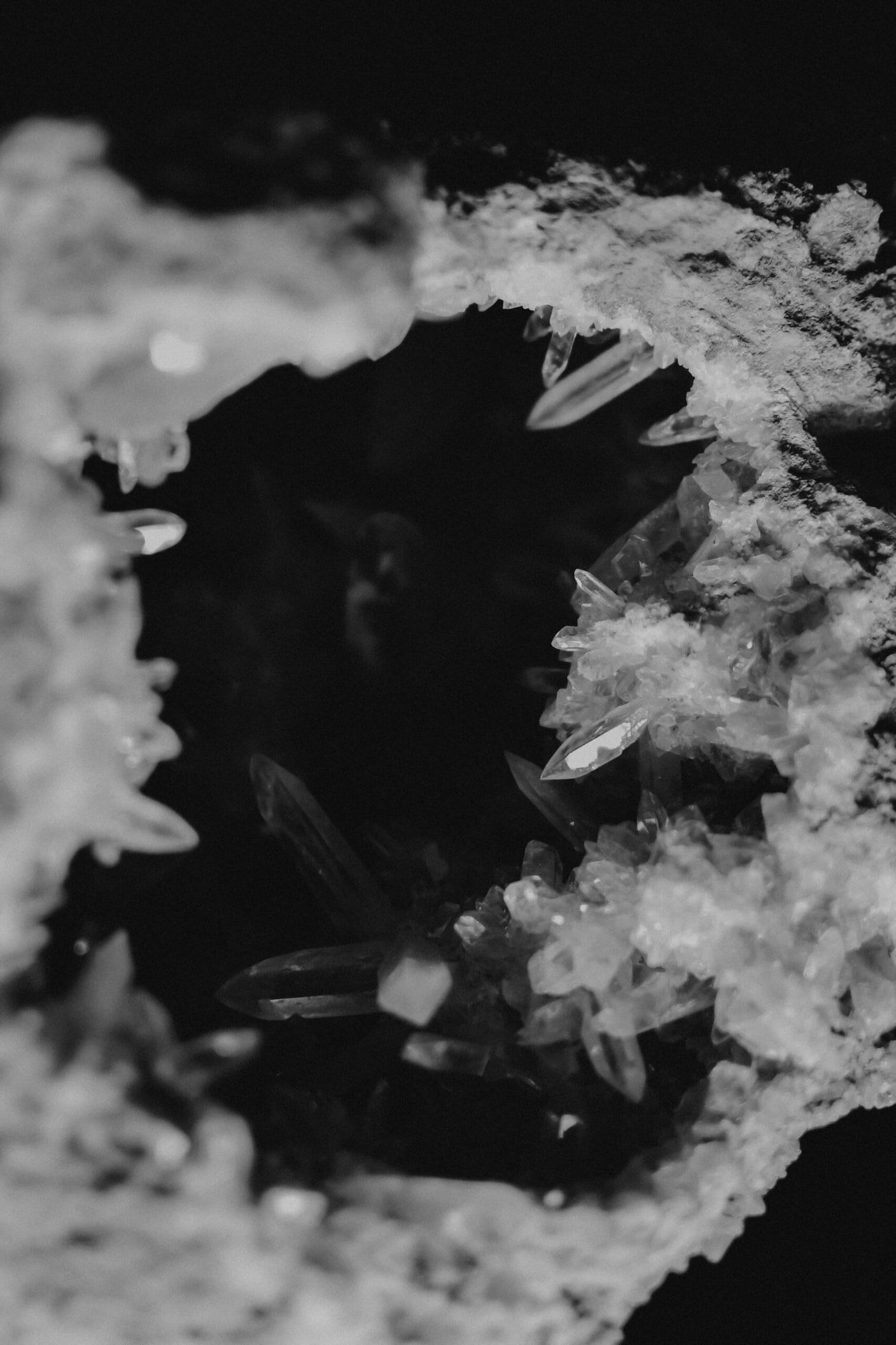 Glowing Crystals Inside a Dark Cave with Blue Light