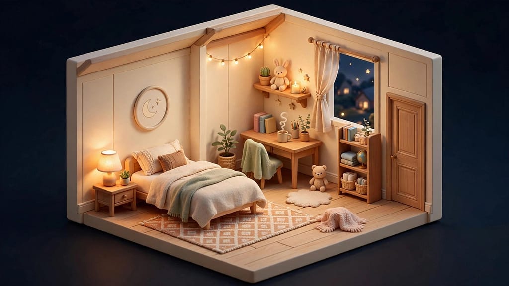 Isometric Cute Room Interior 3D Render