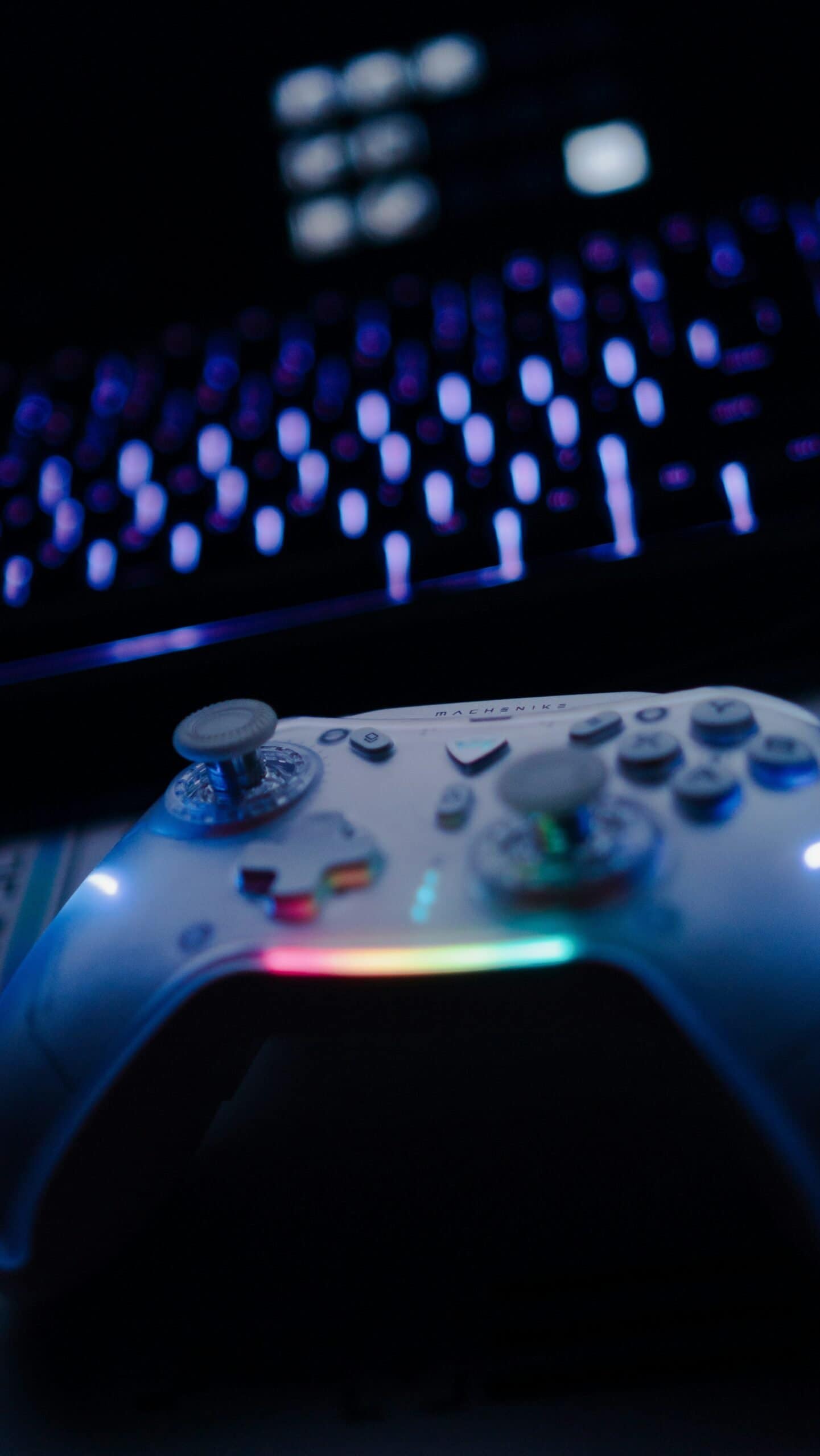 Gaming Controller with RGB Lights in Dark Room