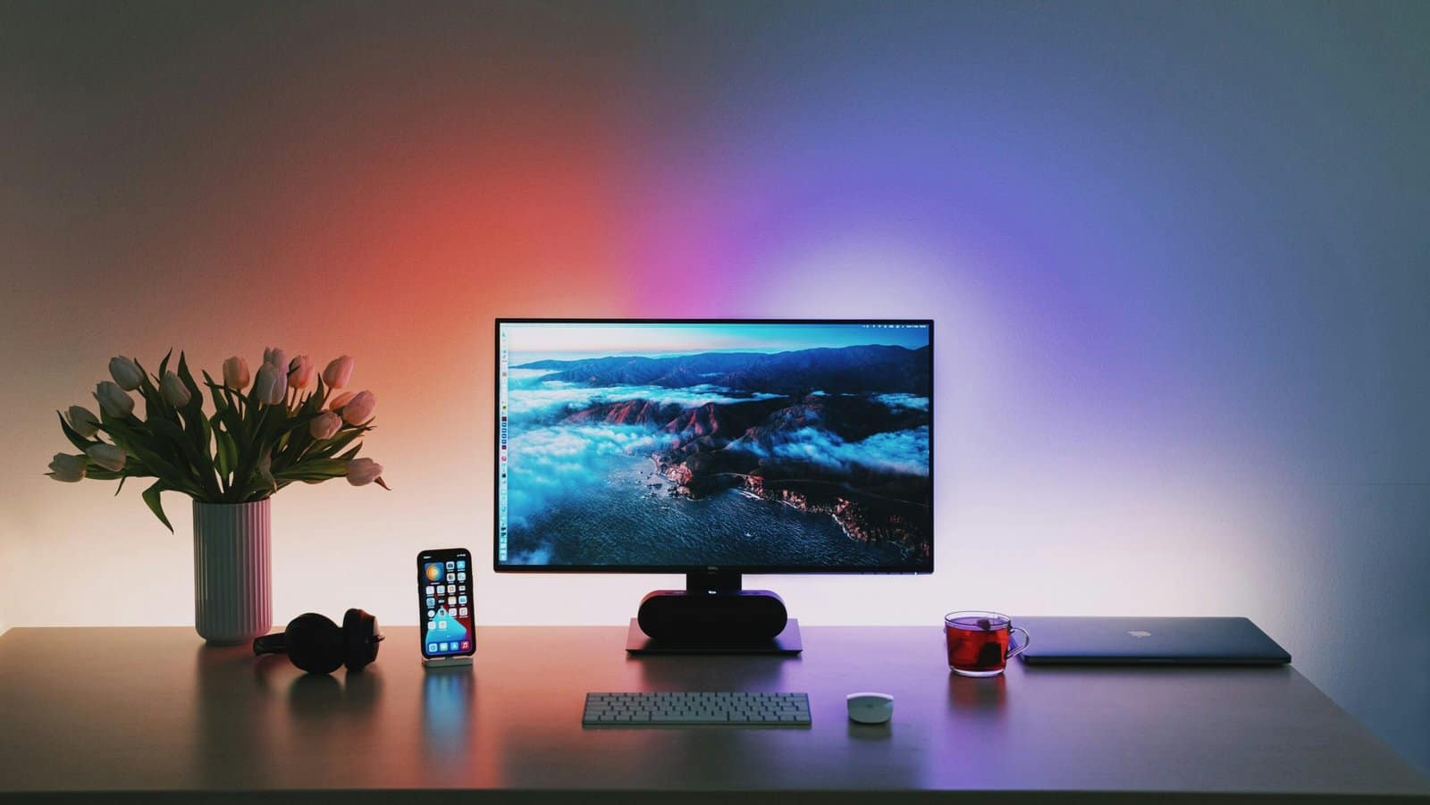 Futuristic Workstation Setup at Night
