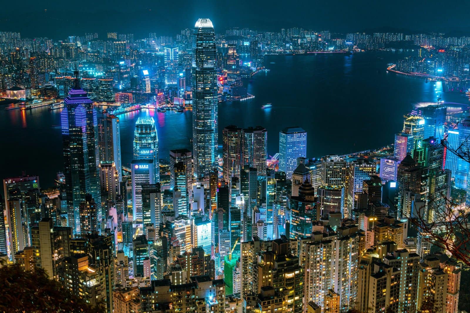 Hong Kong Skyline Over Victoria Harbour at Night