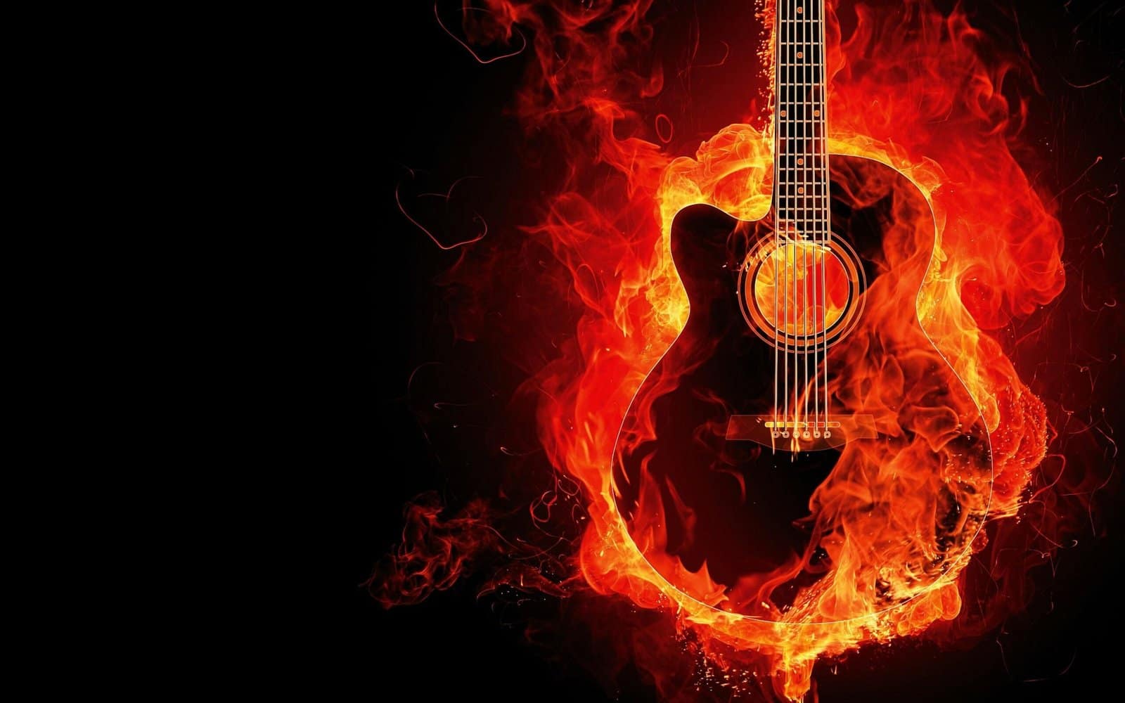 Burning Guitar Erupting in a Blaze of Stage Fire