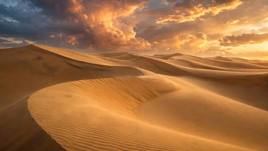 Golden Desert Dunes Under a Dramatic Sky