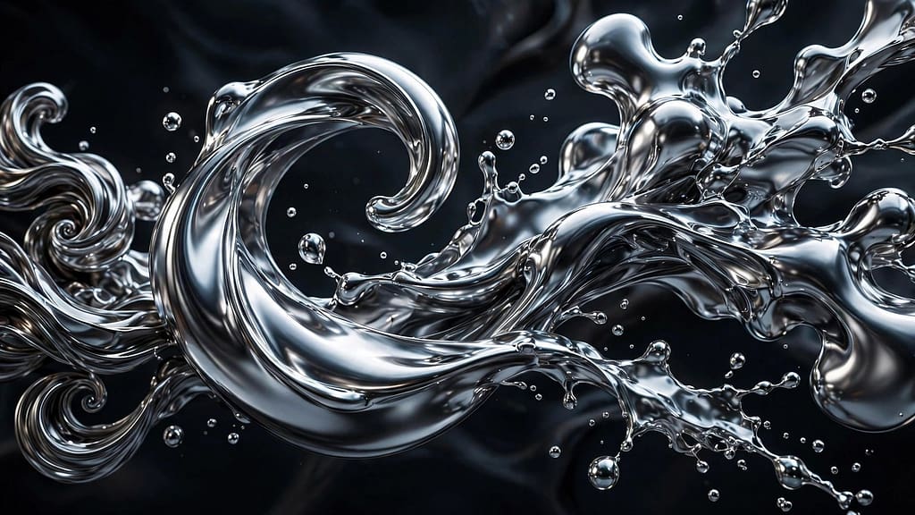 Liquid Metal Chrome Abstract Shapes on a Dark Background