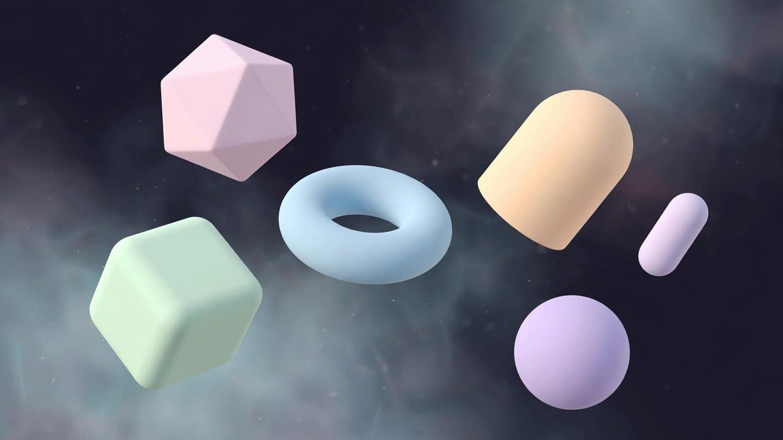Abstract 3D Geometric Shapes Floating in Pastel Colors