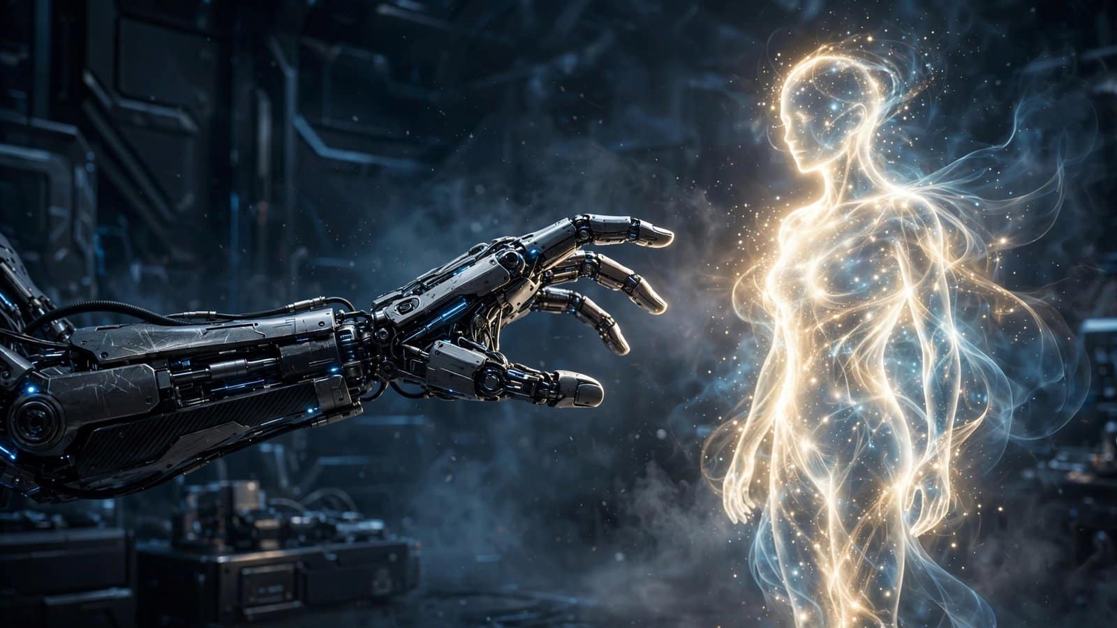 Robot Hand Reaching Toward a Glowing Human Light
