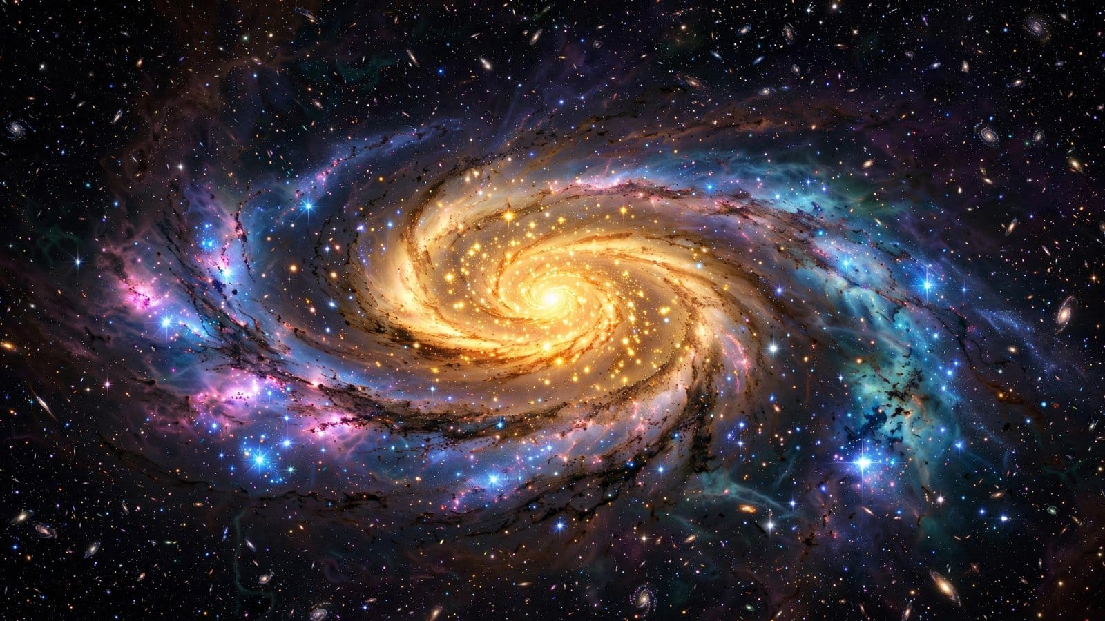 Spiral Galaxy With Glowing Core in Deep Space