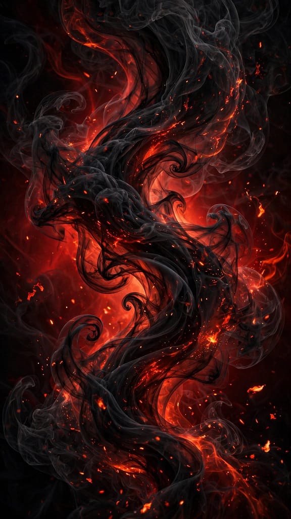 Dark Smoke and Ember Abstract with Red Glow