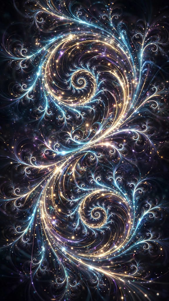 Fractal Light Trails Forming a Glowing Spiral