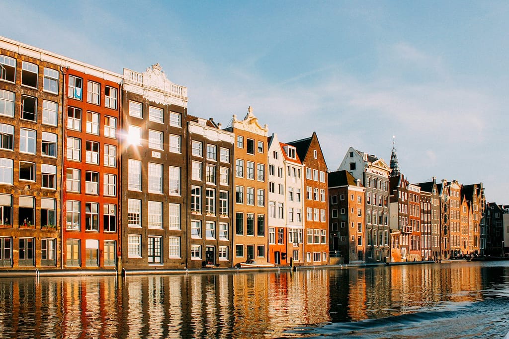Amsterdam Canals with Bicycles at Sunrise