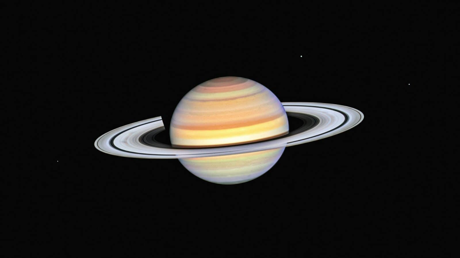 Saturn Rings Shining Against Starlit Black Sky