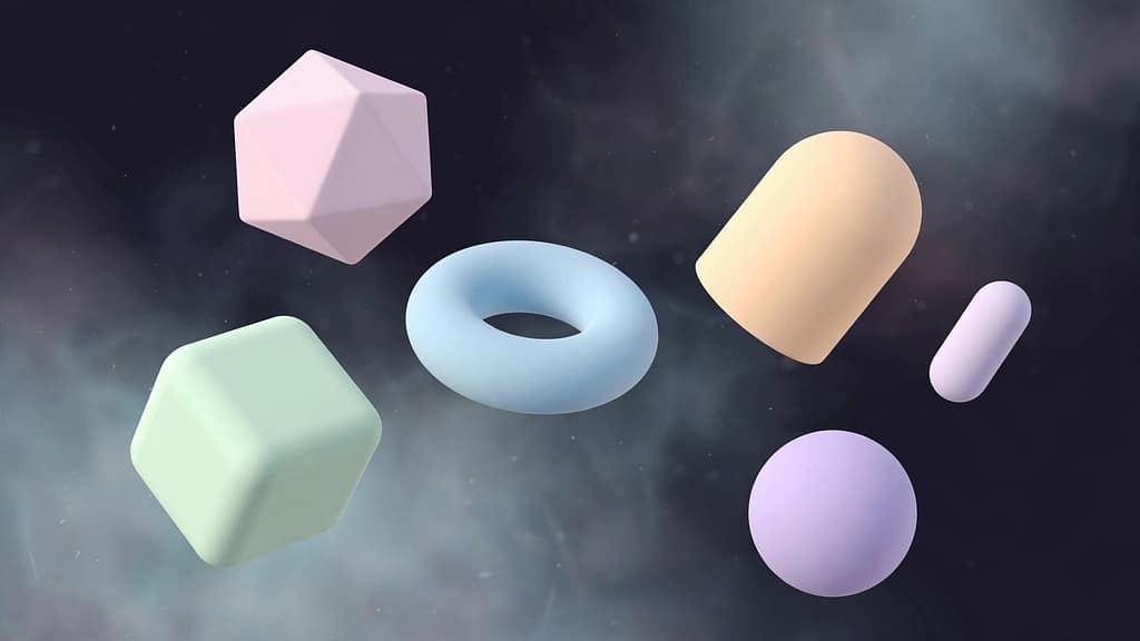 Abstract 3D Geometric Shapes Floating in Pastel Colors