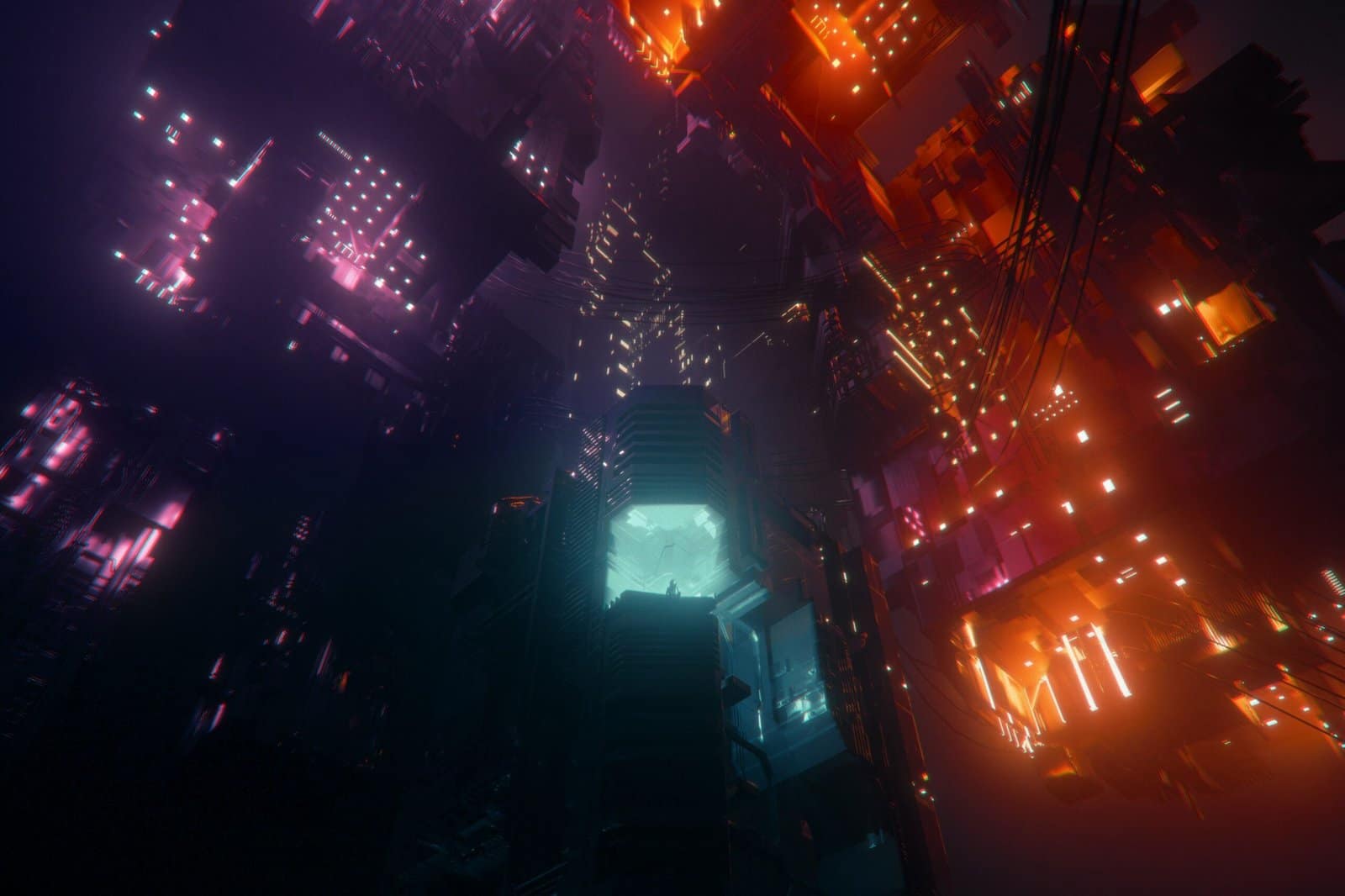 Neon Cityscape 3D Render at Night