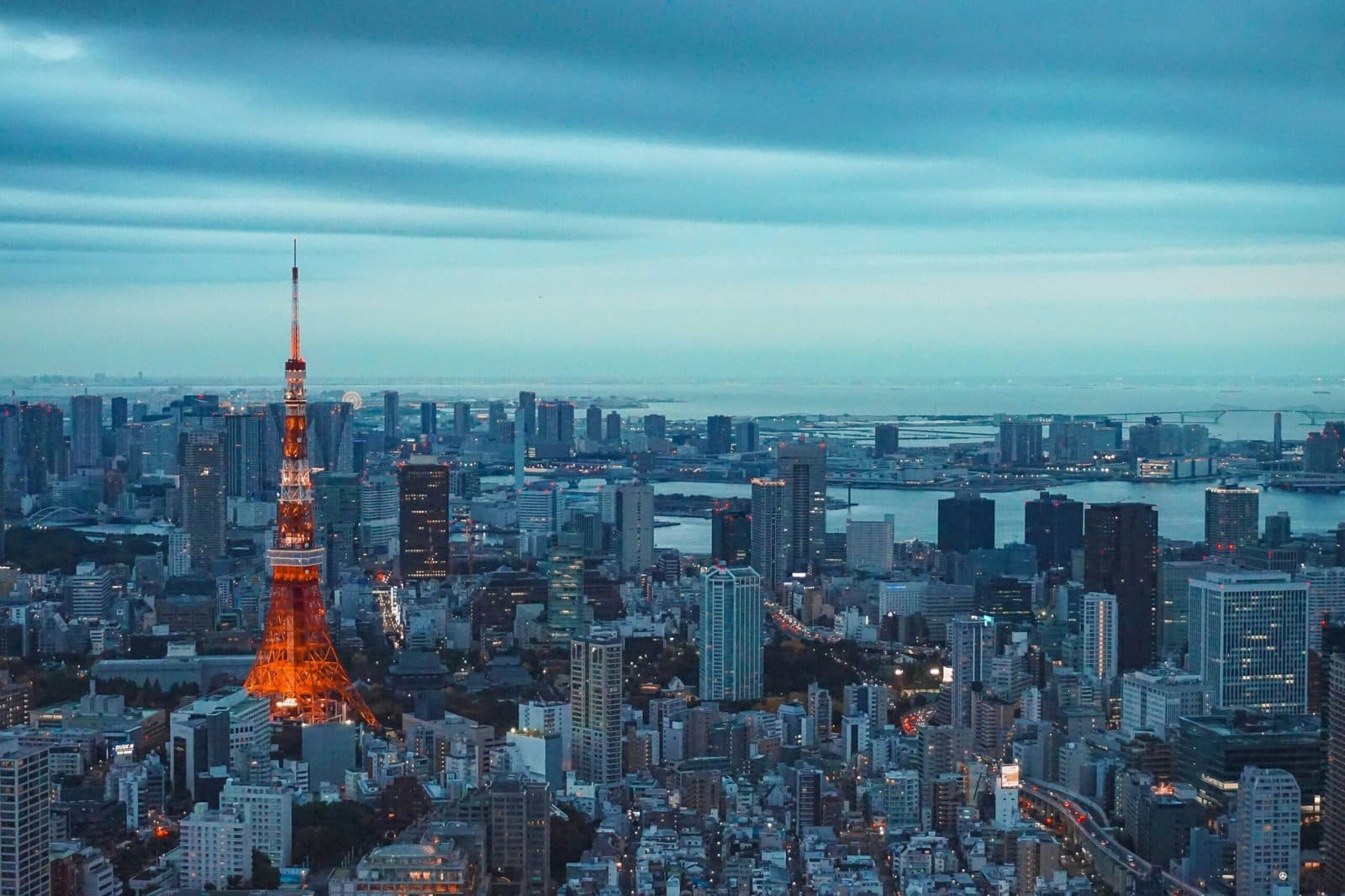 Tokyo Tower Glowing Against Twilight City Skyline